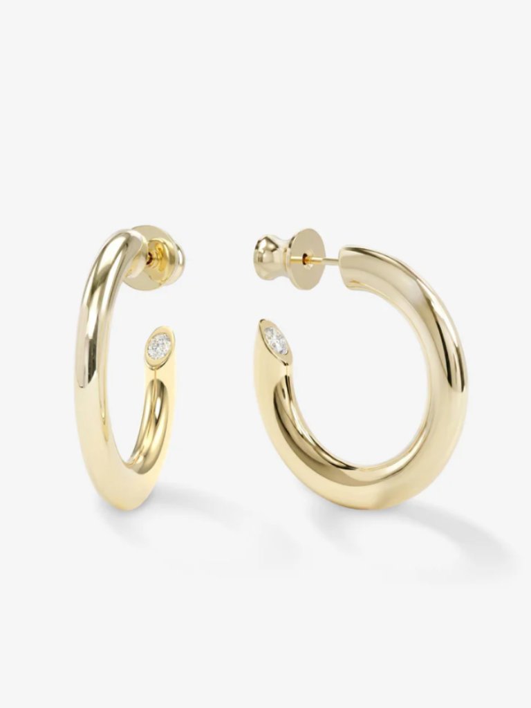 Nwt Melinda Maria Beacon Hoops 1" Gold White Diamondettes